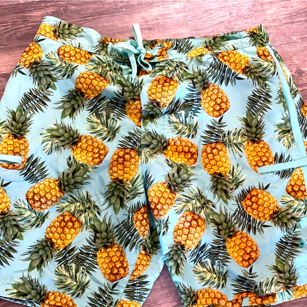 Pineapple swim trunks with cargo pockets